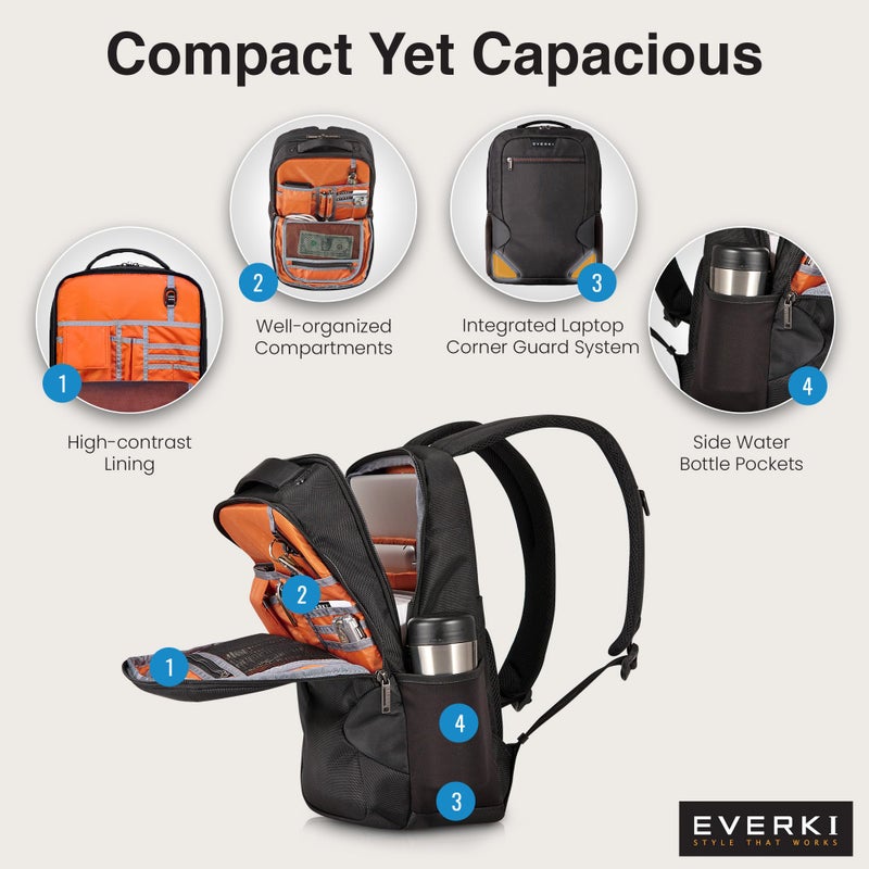 EVERKI Studio Slim Laptop Backpack for Men & Women, Lightweight & Softly Padded With Corner Protection, Trolley Handle, High Contrast Lining, Made of Recycled Materials (14 Liters Capacity) - Image 3